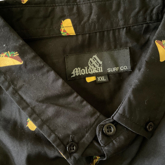 Molokai Surf Company Men's XXL Black Short Sleeve Shirt Taco Design New - Picture 4 of 11
